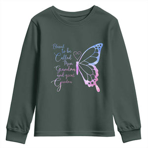 Blessed to Be Called Mom Grandma Great Grandma Youth Sweatshirt Mama Butterfly Mother's Day Gift TS14 Dark Forest Green Print Your Wear