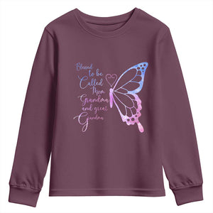Blessed to Be Called Mom Grandma Great Grandma Youth Sweatshirt Mama Butterfly Mother's Day Gift TS14 Maroon Print Your Wear