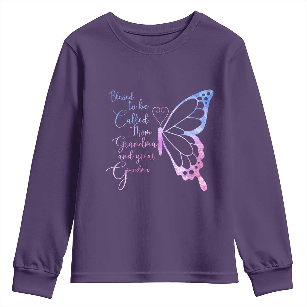 Blessed to Be Called Mom Grandma Great Grandma Youth Sweatshirt Mama Butterfly Mother's Day Gift TS14 Purple Print Your Wear