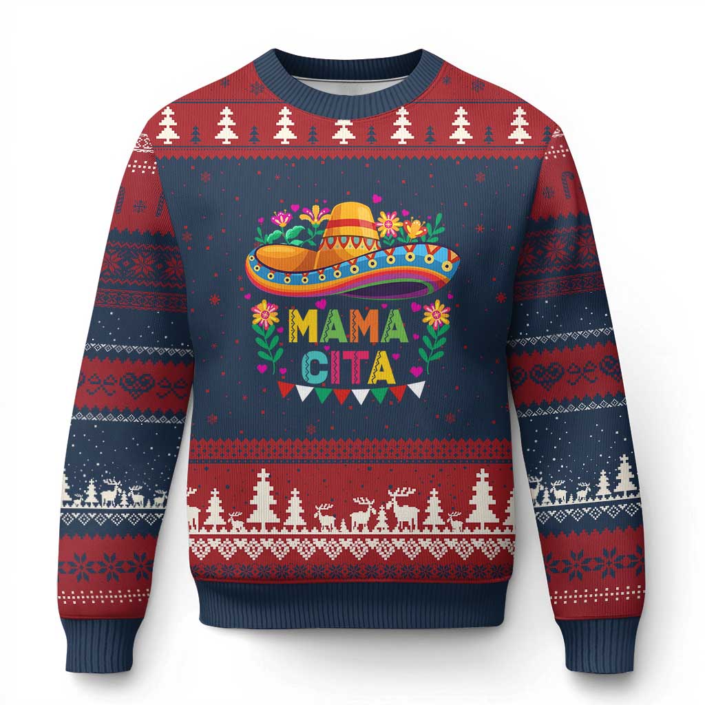 Mama Cita Ugly Christmas Sweater Cinco De Mayo Mexican Mom Flower Sombrero TS14 Navy Red Print Your Wear