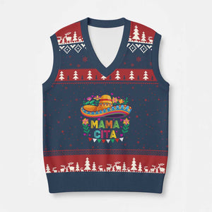 Mama Cita V-Neck Knit Sweater Vest Cinco De Mayo Mexican Mom Flower Sombrero TS14 Navy Red Print Your Wear