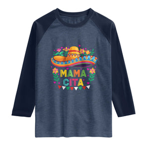 Mama Cita Raglan Shirt Cinco De Mayo Mexican Mom Flower Sombrero TS14 Heather Denim Navy Print Your Wear