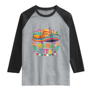 Mama Cita Raglan Shirt Cinco De Mayo Mexican Mom Flower Sombrero TS14 Heather Gray Black Print Your Wear