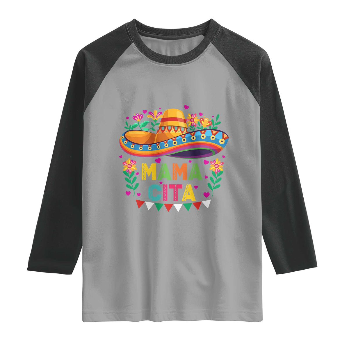 Mama Cita Raglan Shirt Cinco De Mayo Mexican Mom Flower Sombrero TS14 Sport Gray Black Print Your Wear