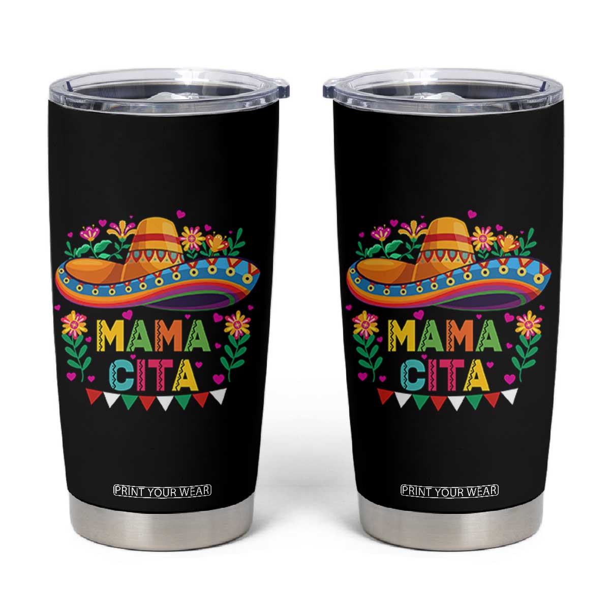 Mama Cita Tumbler Cup Cinco De Mayo Mexican Mom Flower Sombrero TS14 Black Print Your Wear