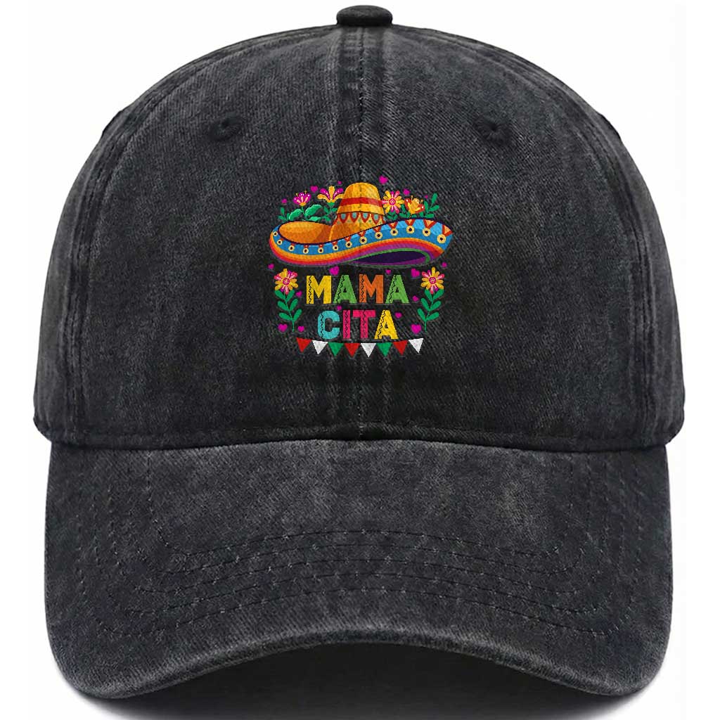 Mama Cita Washed Cotton Baseball Cap Cinco De Mayo Mexican Mom Flower Sombrero TS14 Print Your Wear