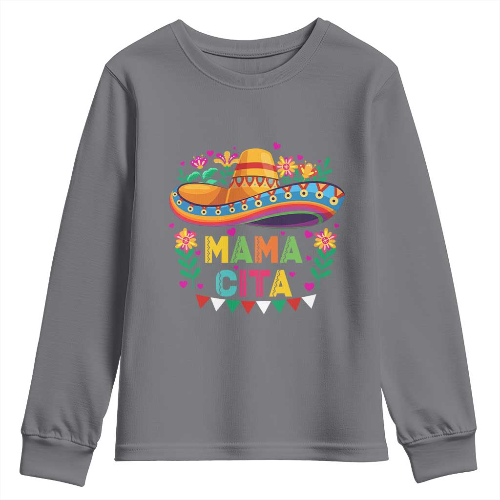 Mama Cita Youth Sweatshirt Cinco De Mayo Mexican Mom Flower Sombrero TS14 Charcoal Print Your Wear