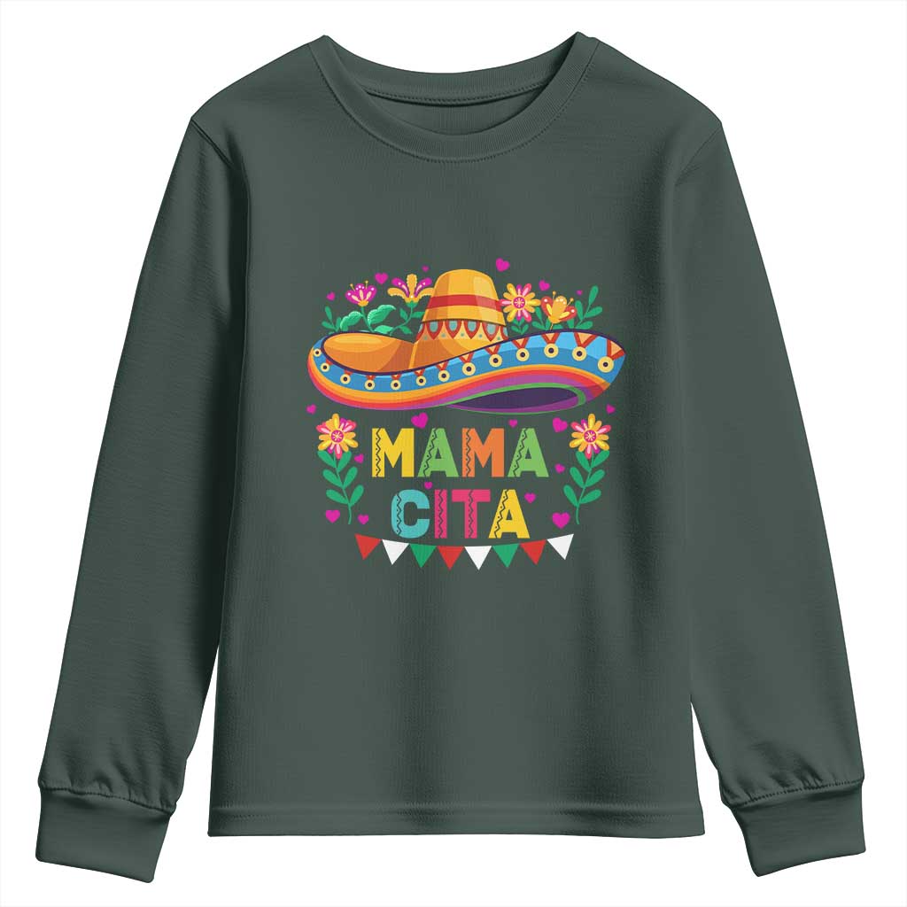 Mama Cita Youth Sweatshirt Cinco De Mayo Mexican Mom Flower Sombrero TS14 Dark Forest Green Print Your Wear