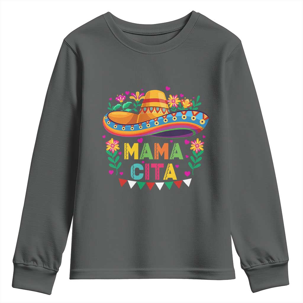 Mama Cita Youth Sweatshirt Cinco De Mayo Mexican Mom Flower Sombrero TS14 Dark Heather Print Your Wear