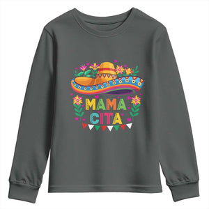 Mama Cita Youth Sweatshirt Cinco De Mayo Mexican Mom Flower Sombrero TS14 Dark Heather Print Your Wear