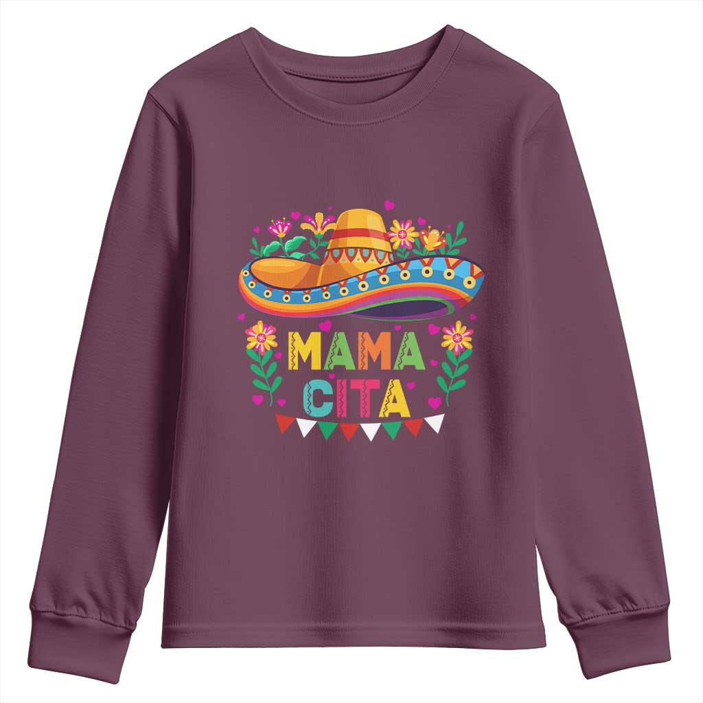 Mama Cita Youth Sweatshirt Cinco De Mayo Mexican Mom Flower Sombrero TS14 Maroon Print Your Wear