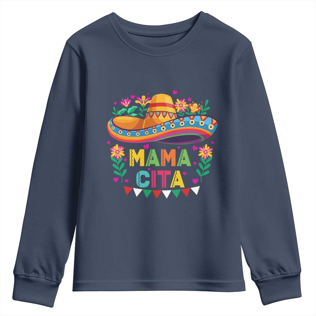Mama Cita Youth Sweatshirt Cinco De Mayo Mexican Mom Flower Sombrero TS14 Navy Print Your Wear