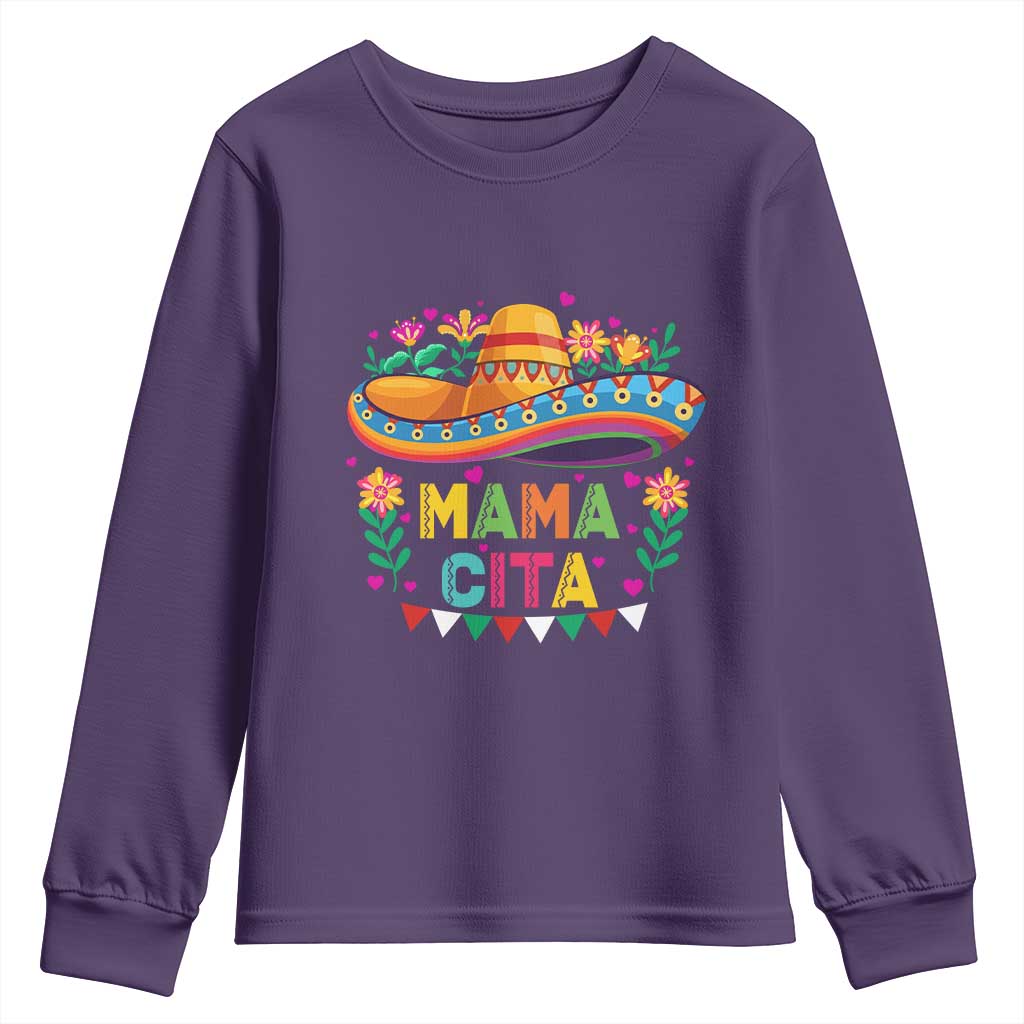 Mama Cita Youth Sweatshirt Cinco De Mayo Mexican Mom Flower Sombrero TS14 Purple Print Your Wear