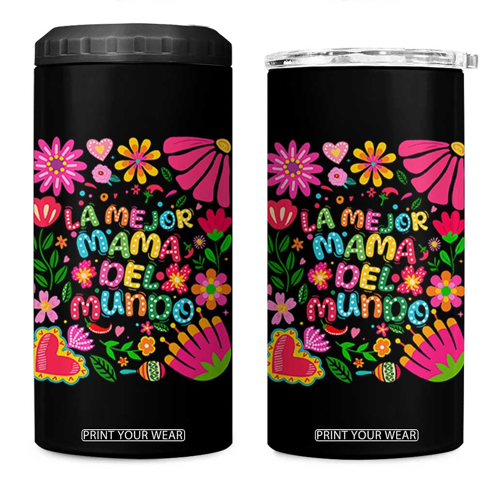 La Mejor Mama Del Mundo 4 in 1 Can Cooler Tumbler Dia de las Madres Regalo Gift TS14 One Size: 16 oz Black Print Your Wear