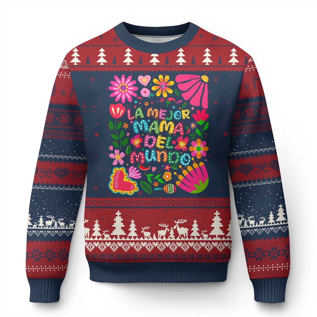 La Mejor Mama Del Mundo Ugly Christmas Sweater Dia de las Madres Regalo Gift TS14 Navy Red Print Your Wear