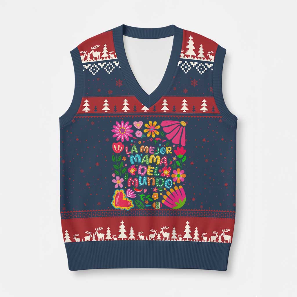 La Mejor Mama Del Mundo V-Neck Knit Sweater Vest Dia de las Madres Regalo Gift TS14 Navy Red Print Your Wear