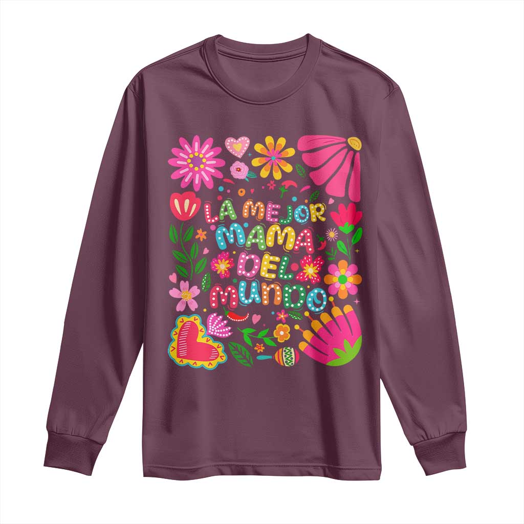 La Mejor Mama Del Mundo Long Sleeve Shirt Dia de las Madres Regalo Gift TS14 Maroon Print Your Wear