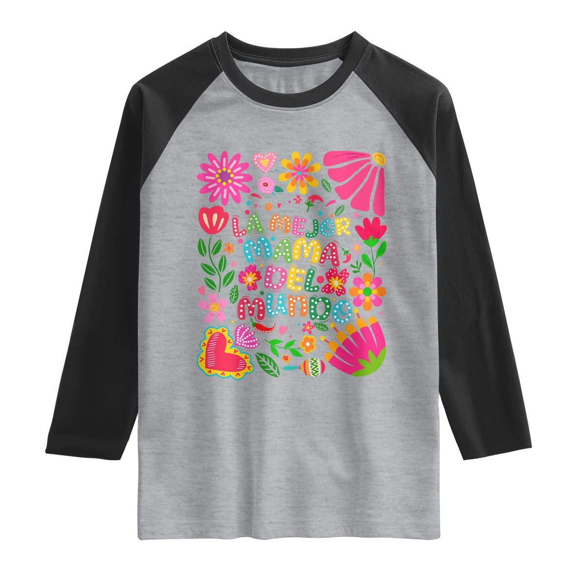 La Mejor Mama Del Mundo Raglan Shirt Dia de las Madres Regalo Gift TS14 Heather Gray Black Print Your Wear