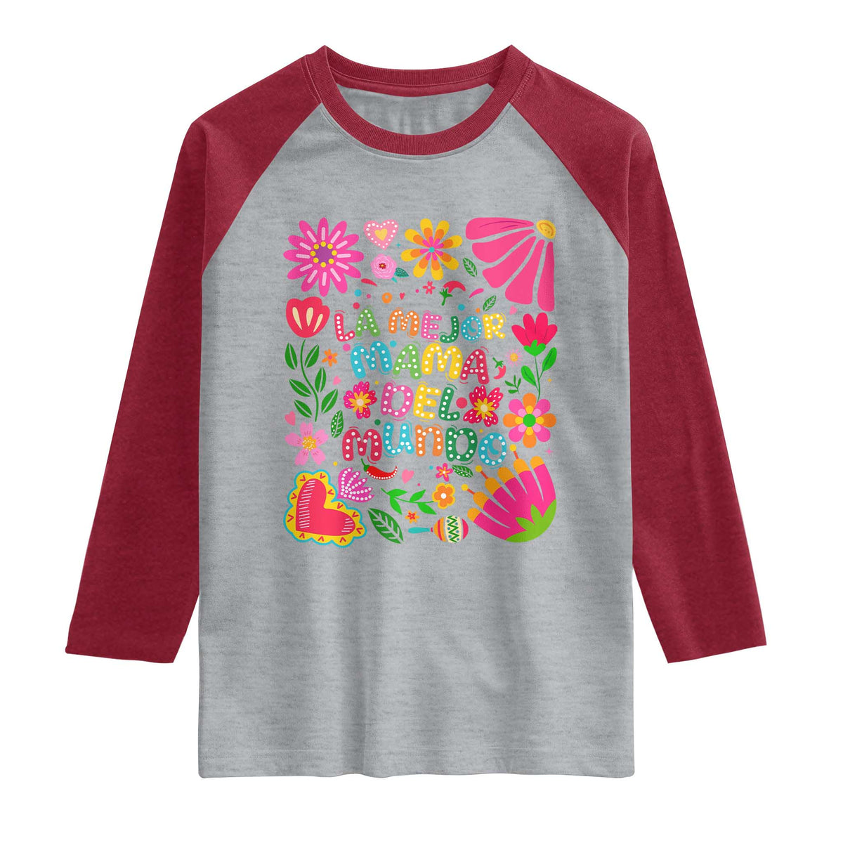 La Mejor Mama Del Mundo Raglan Shirt Dia de las Madres Regalo Gift TS14 Heather Gray Heather Red Print Your Wear
