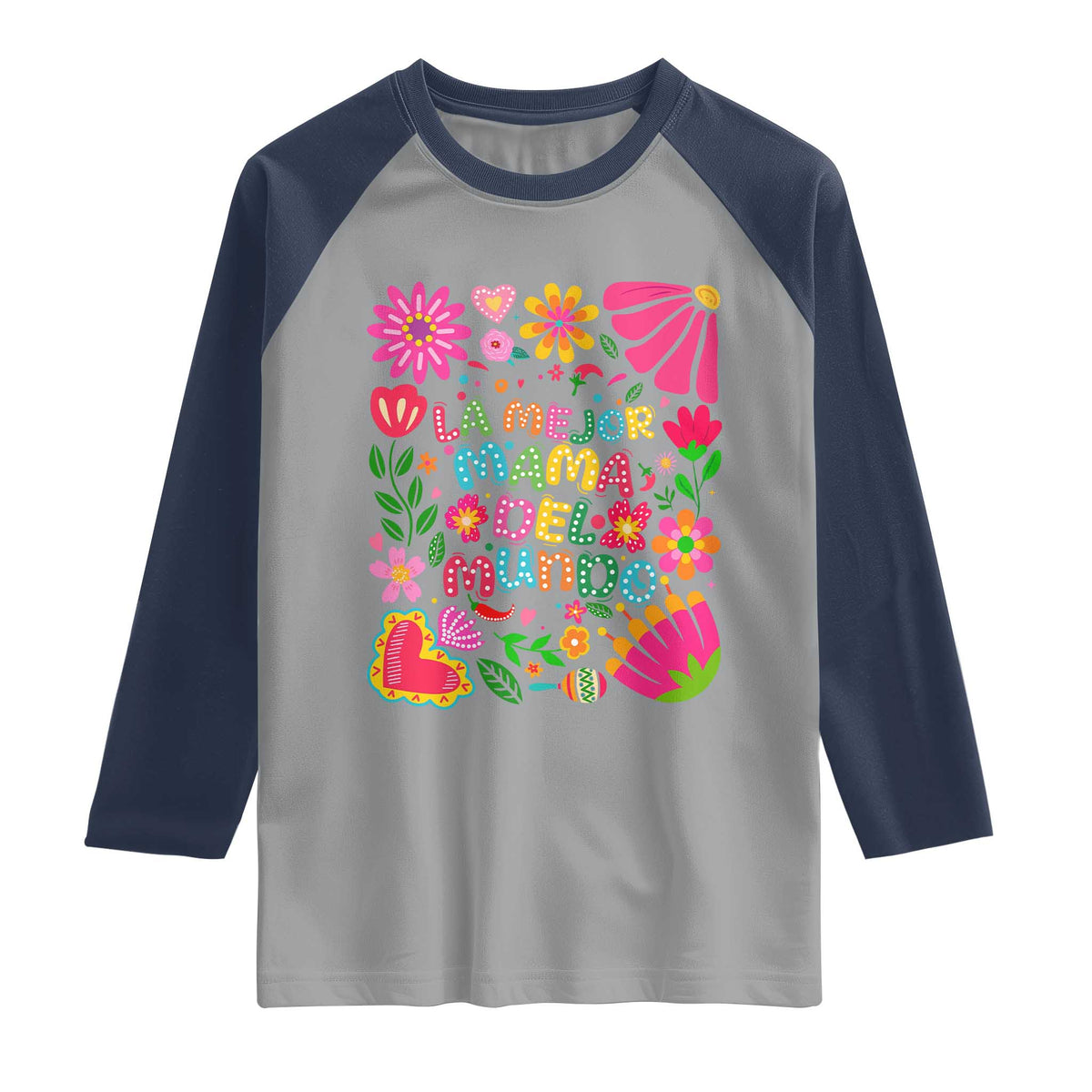 La Mejor Mama Del Mundo Raglan Shirt Dia de las Madres Regalo Gift TS14 Sport Gray Navy Print Your Wear