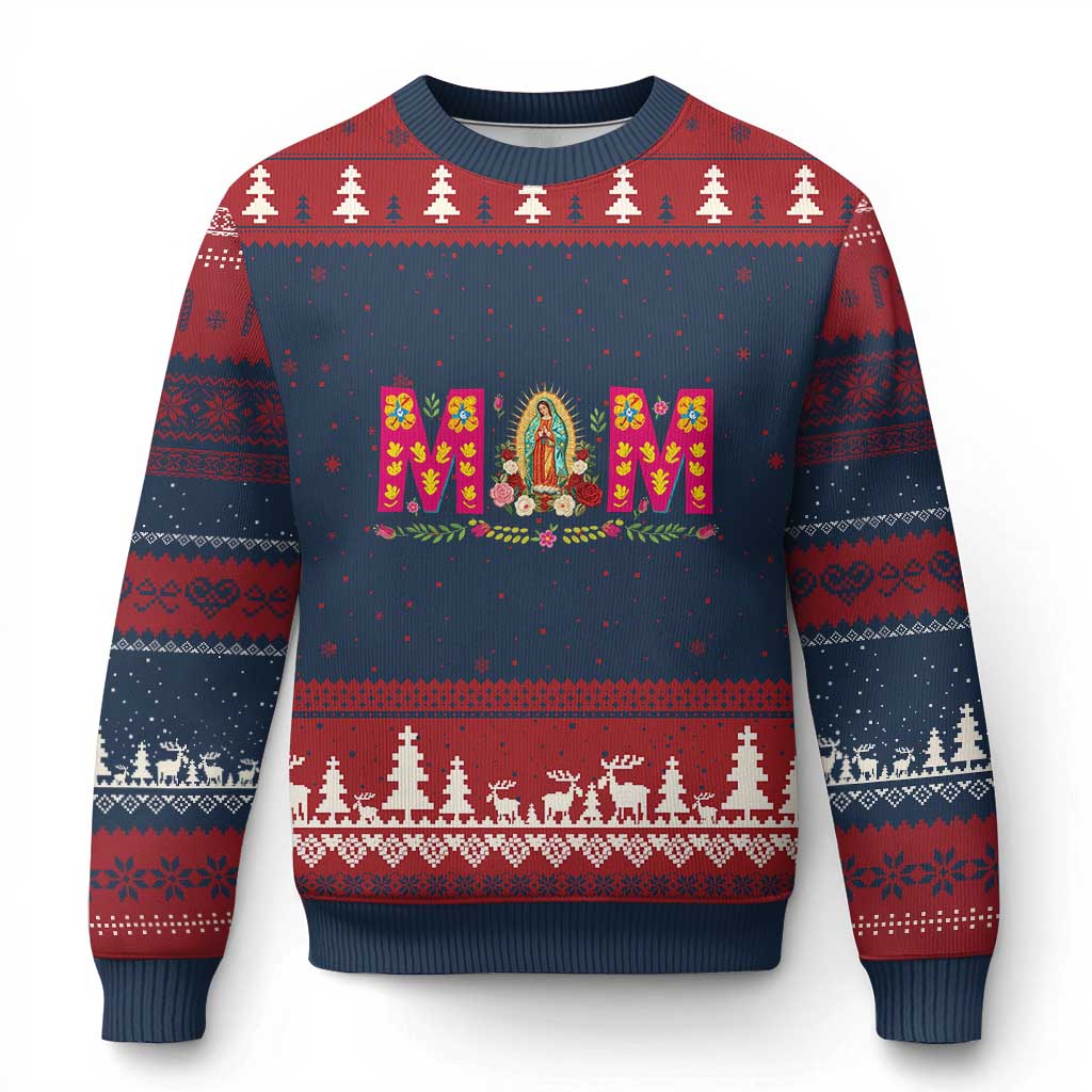 Virgen de Guadalupe Ugly Christmas Sweater Mexican Heritage Mom Mother’s Day Gift TS14 Navy Red Print Your Wear