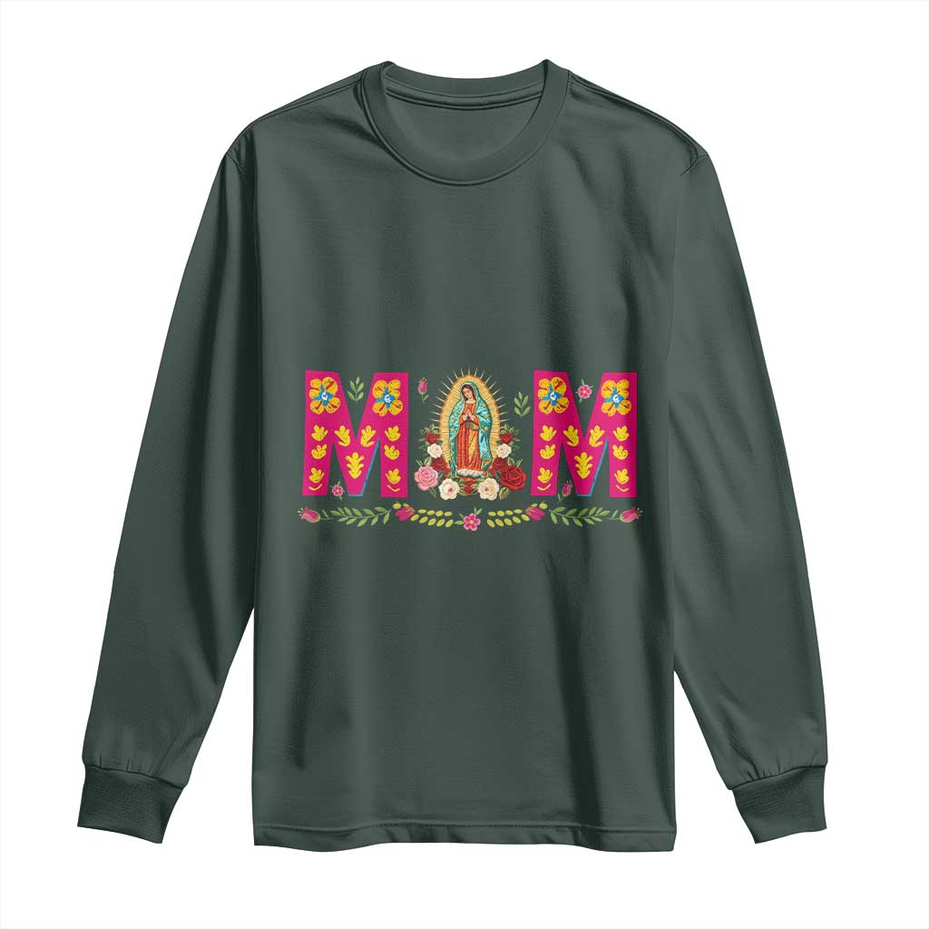 Virgen de Guadalupe Long Sleeve Shirt Mexican Heritage Mom Mother’s Day Gift TS14 Dark Forest Green Print Your Wear