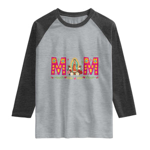Virgen de Guadalupe Raglan Shirt Mexican Heritage Mom Mother’s Day Gift TS14 Heather Gray Heather Charcoal Print Your Wear