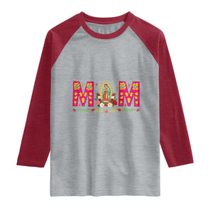 Virgen de Guadalupe Raglan Shirt Mexican Heritage Mom Mother’s Day Gift TS14 Heather Gray Heather Red Print Your Wear