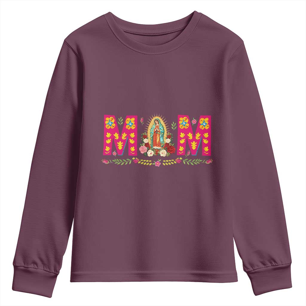 Virgen de Guadalupe Youth Sweatshirt Mexican Heritage Mom Mother’s Day Gift TS14 Maroon Print Your Wear