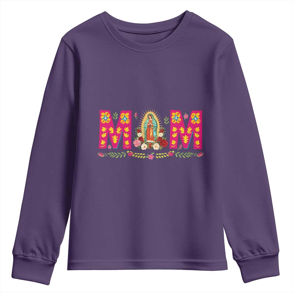 Virgen de Guadalupe Youth Sweatshirt Mexican Heritage Mom Mother’s Day Gift TS14 Purple Print Your Wear