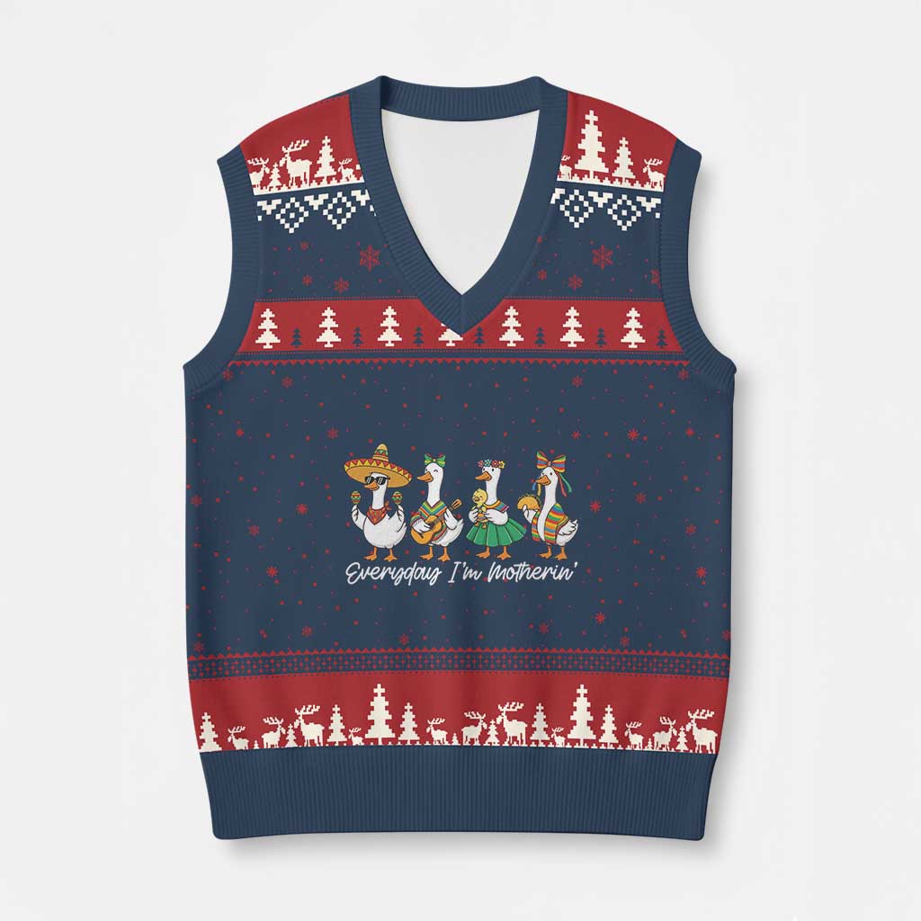 Everyday I'm Motherin V-Neck Knit Sweater Vest Cinco De Mayo Silly Goose Fiesta TS14 Navy Red Print Your Wear