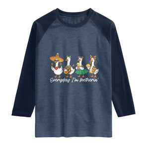 Everyday I'm Motherin Raglan Shirt Cinco De Mayo Silly Goose Fiesta TS14 Heather Denim Navy Print Your Wear