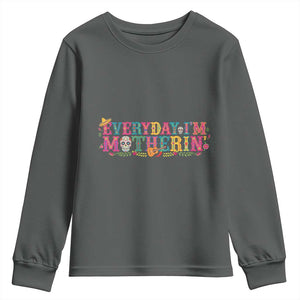 Every Day I'm Motherin Youth Sweatshirt Cinco De Mayo Mexican Mom Gift TS14 Dark Heather Print Your Wear