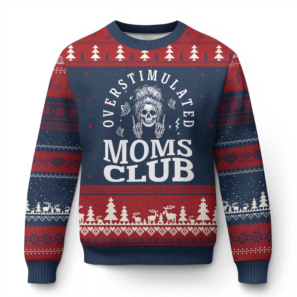 Overstimulated Moms Club Ugly Christmas Sweater Funny Skeleton Mom Mother's Day Gift TS14 Navy Red Print Your Wear