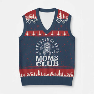 Overstimulated Moms Club V-Neck Knit Sweater Vest Funny Skeleton Mom Mother's Day Gift TS14 Navy Red Print Your Wear