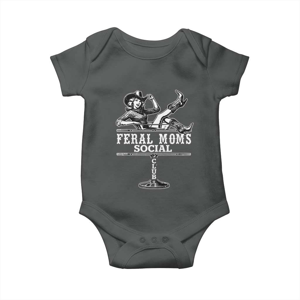 Feral Moms Social Club Baby Onesie Western Cowgirl Mom Mother’s Day Gift TS14 Dark Heather Print Your Wear