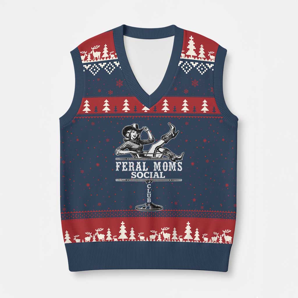 Feral Moms Social Club V-Neck Knit Sweater Vest Western Cowgirl Mom Mother’s Day Gift TS14 Navy Red Print Your Wear