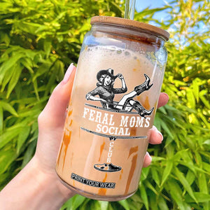 Feral Moms Social Club Glass Can Western Cowgirl Mom Mother’s Day Gift TS14 Black Print Your Wear