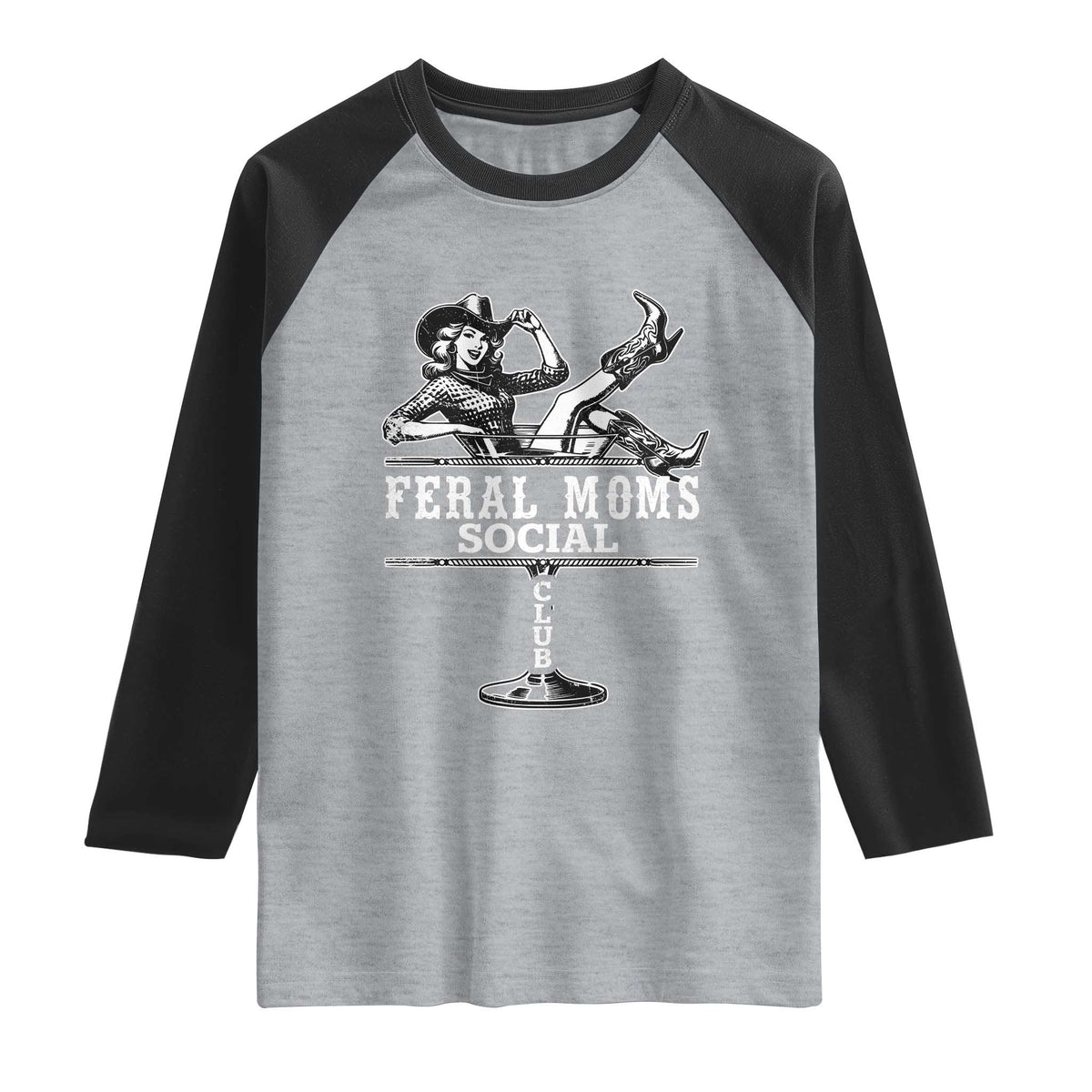 Feral Moms Social Club Raglan Shirt Western Cowgirl Mom Mother’s Day Gift TS14 Heather Gray Black Print Your Wear