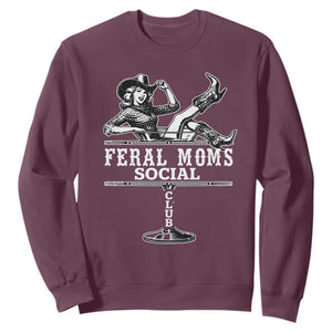 Feral Moms Social Club Sweatshirt Western Cowgirl Mom Mother’s Day Gift TS14 Maroon Print Your Wear