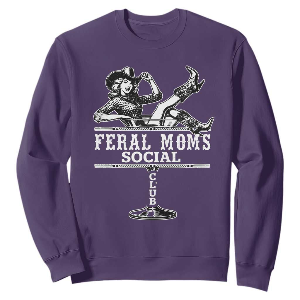 Feral Moms Social Club Sweatshirt Western Cowgirl Mom Mother’s Day Gift TS14 Purple Print Your Wear