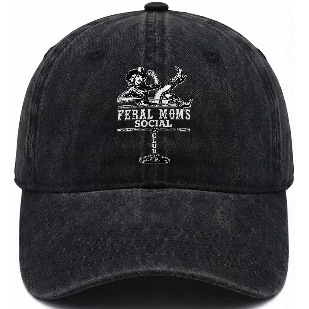 Feral Moms Social Club Washed Cotton Baseball Cap Western Cowgirl Mom Mother’s Day Gift TS14 Print Your Wear