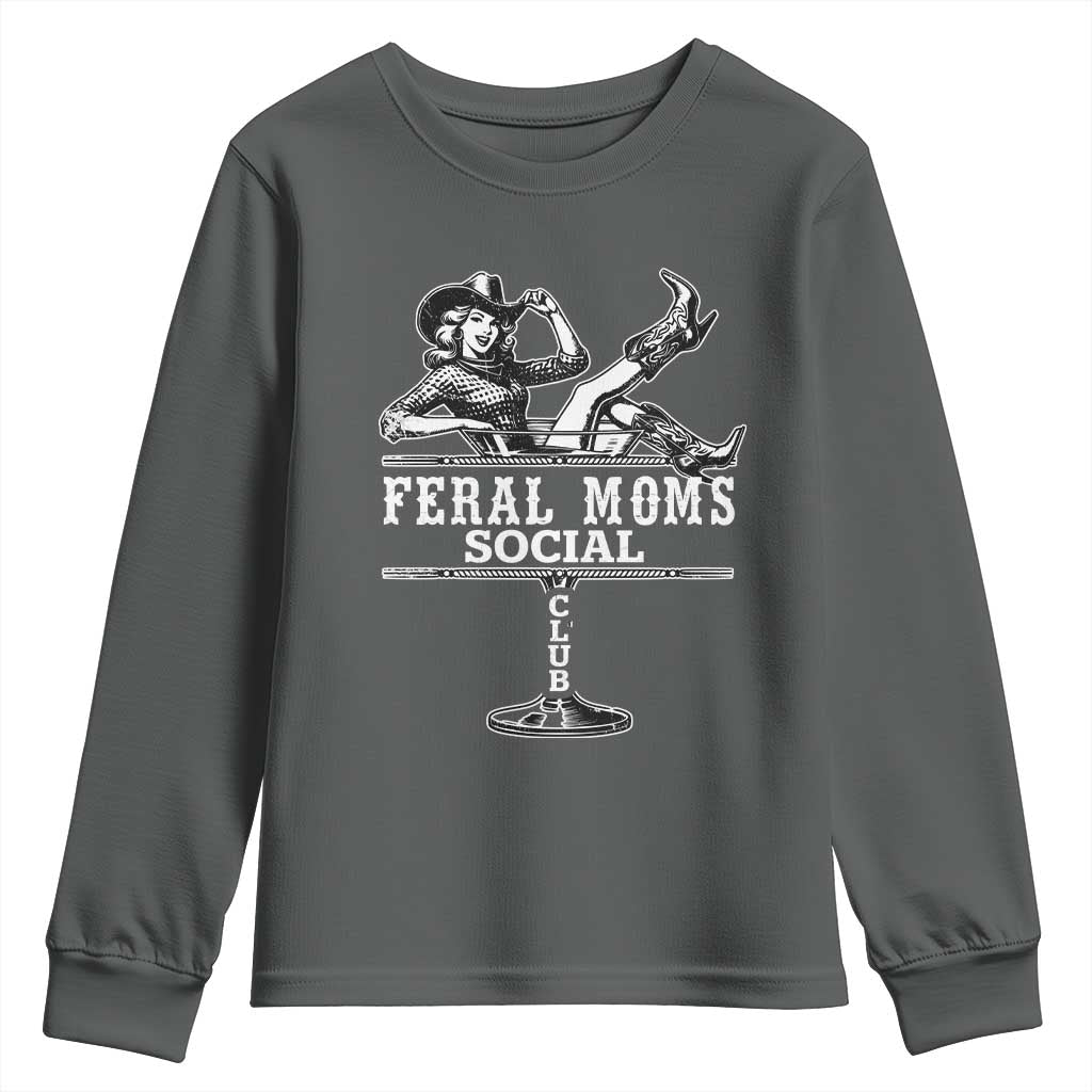 Feral Moms Social Club Youth Sweatshirt Western Cowgirl Mom Mother’s Day Gift TS14 Dark Heather Print Your Wear