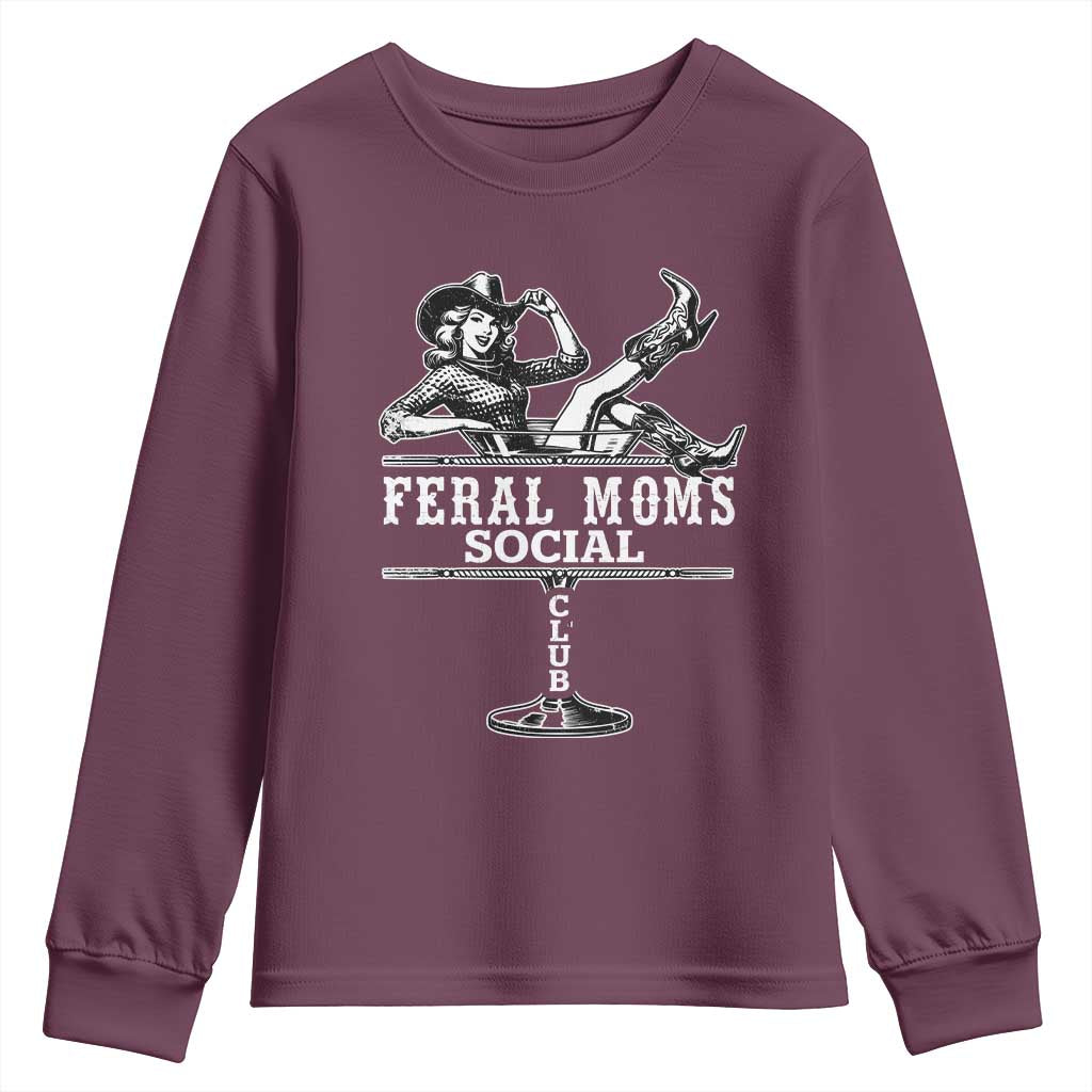Feral Moms Social Club Youth Sweatshirt Western Cowgirl Mom Mother’s Day Gift TS14 Maroon Print Your Wear