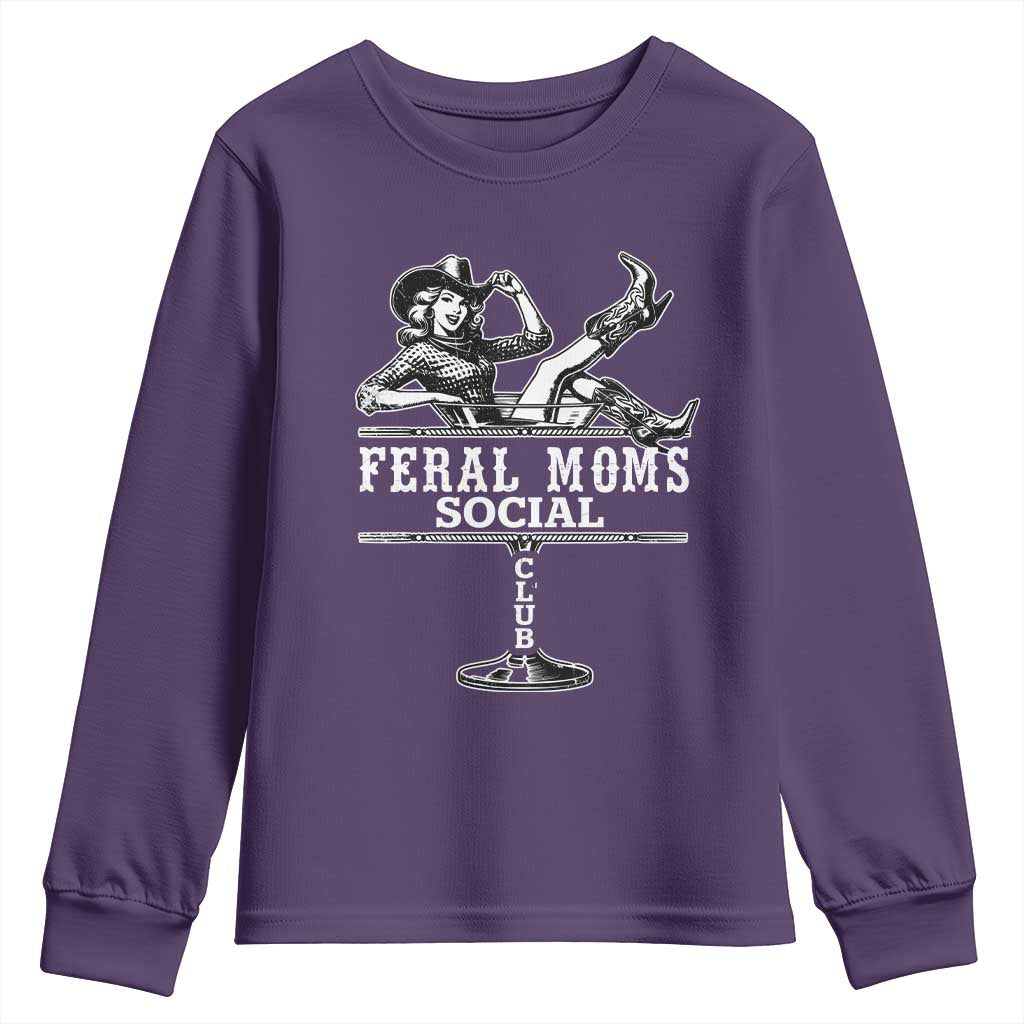 Feral Moms Social Club Youth Sweatshirt Western Cowgirl Mom Mother’s Day Gift TS14 Purple Print Your Wear
