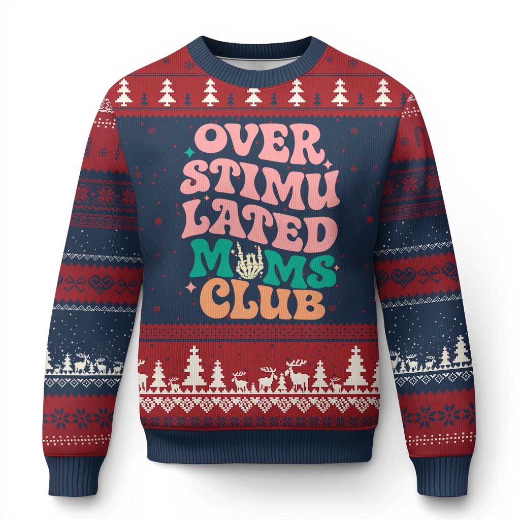 Overstimulated Moms Club Ugly Christmas Sweater Funny Mom Life Mother Day Gift TS14 Navy Red Print Your Wear