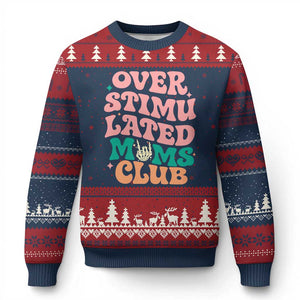 Overstimulated Moms Club Ugly Christmas Sweater Funny Mom Life Mother Day Gift TS14 Navy Red Print Your Wear