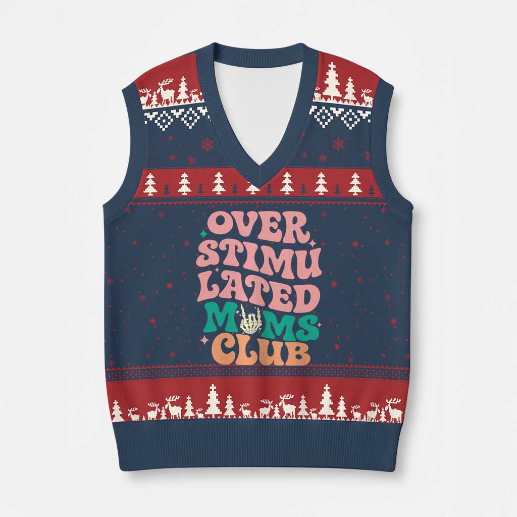 Overstimulated Moms Club V-Neck Knit Sweater Vest Funny Mom Life Mother Day Gift TS14 Navy Red Print Your Wear