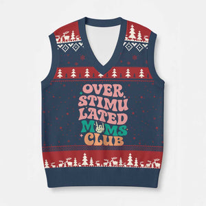Overstimulated Moms Club V-Neck Knit Sweater Vest Funny Mom Life Mother Day Gift TS14 Navy Red Print Your Wear