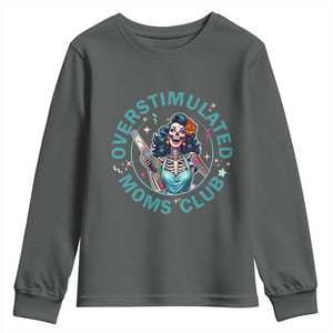 Overstimulated Moms Club Youth Sweatshirt Neurodivergent Mom Mental Health TS14 Dark Heather Print Your Wear